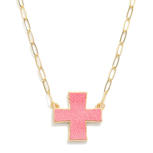 Leather + Cross Necklace
