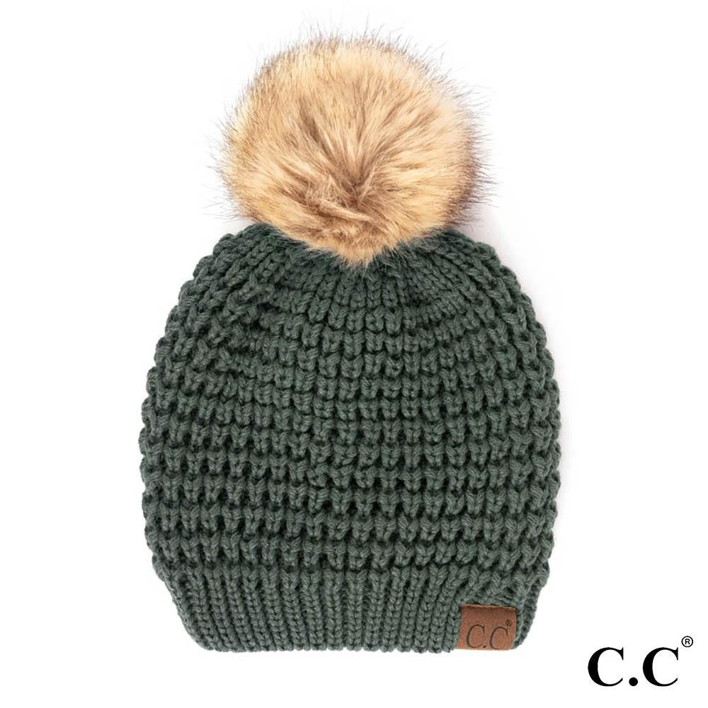 CC Waffle Stitch Pom Beanie (teal grey)