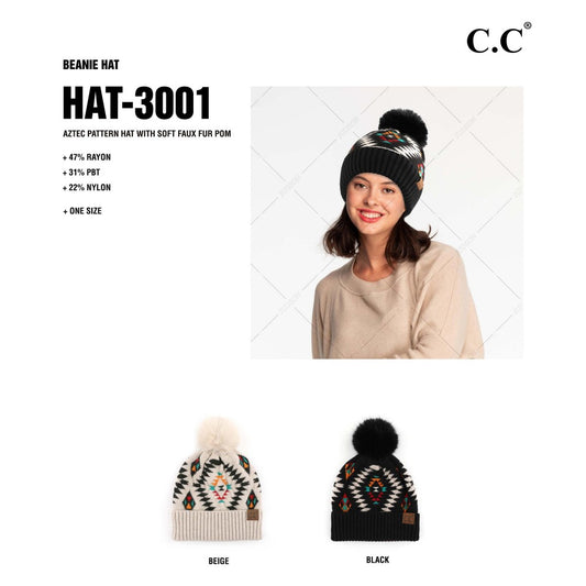 CC Aztec Pom Beanie (beige)
