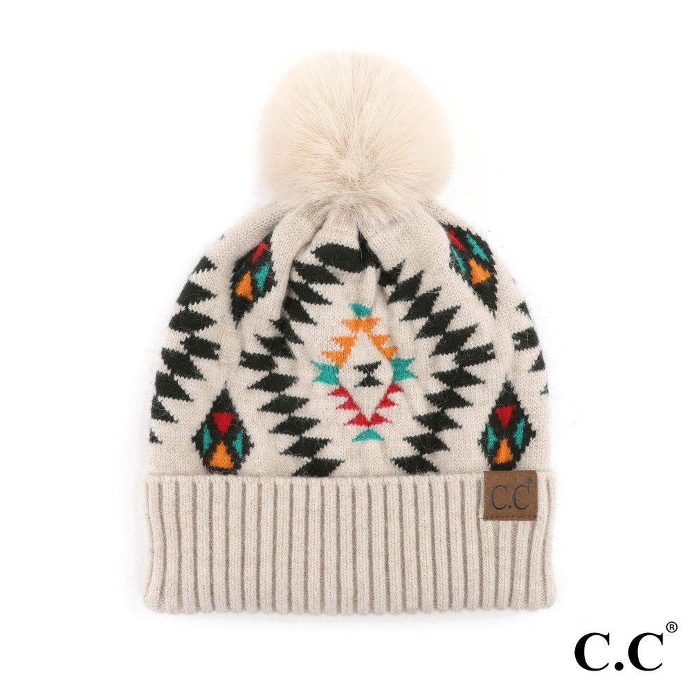 CC Aztec Pom Beanie (beige)