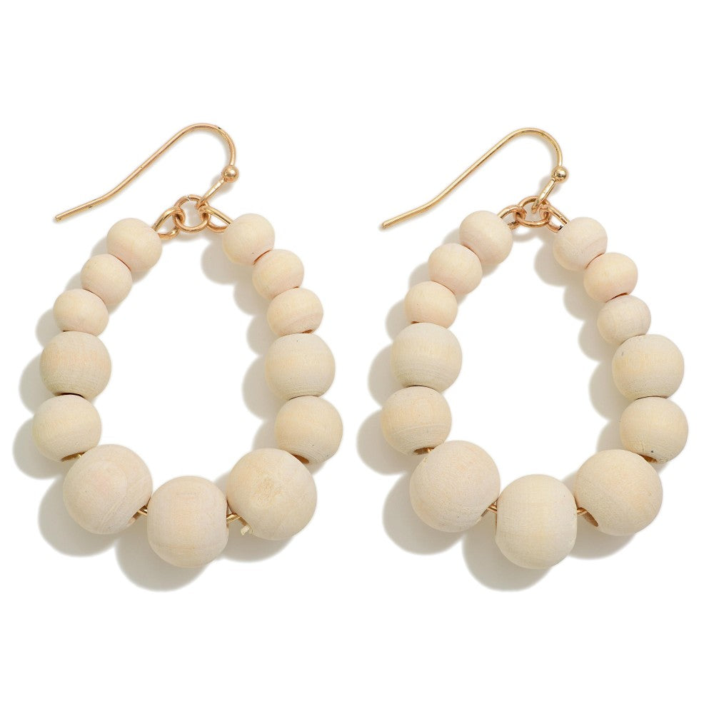 Wood Beaded Teardrop Earrings (beige)