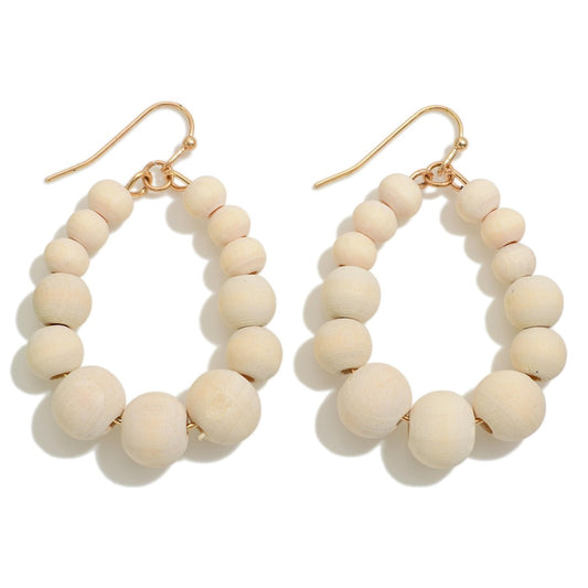 Wood Beaded Teardrop Earrings (beige)
