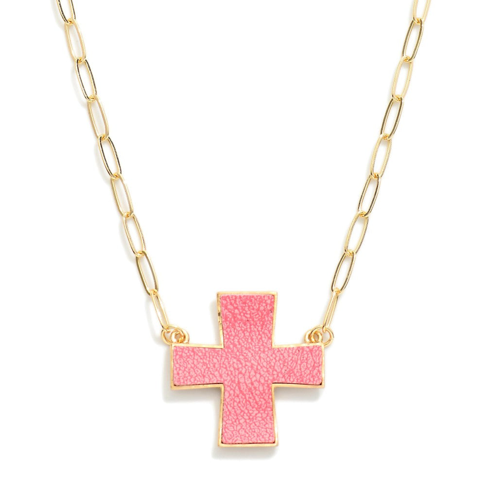 Leather + Cross Necklace