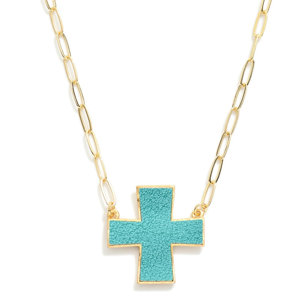 Leather + Cross Necklace