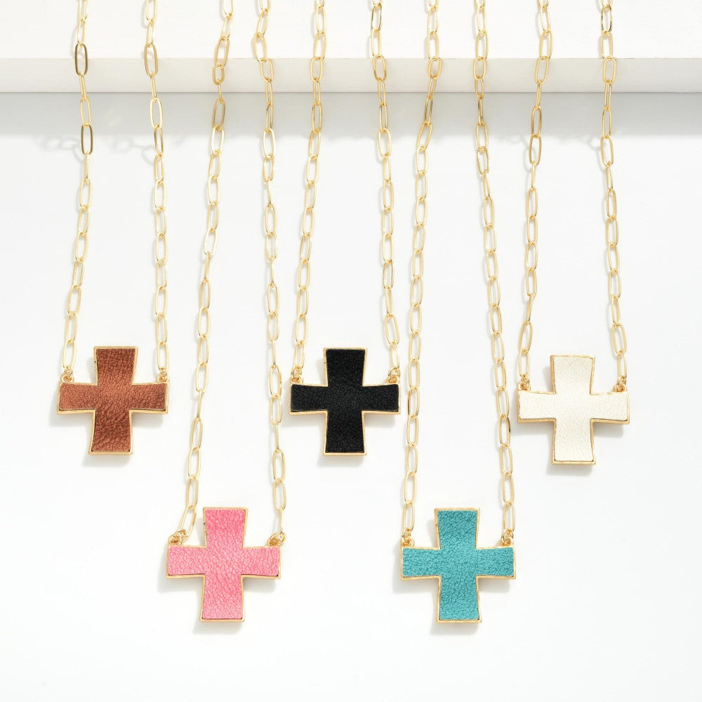 Leather + Cross Necklace