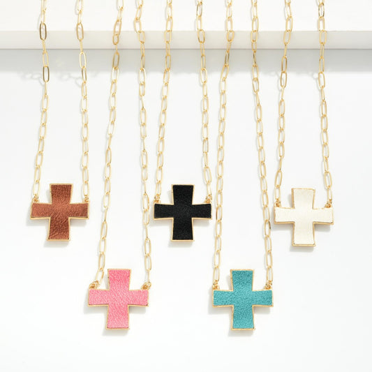 Leather + Cross Necklace