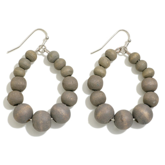 Wood Beaded Teardrop Earrings (olive)