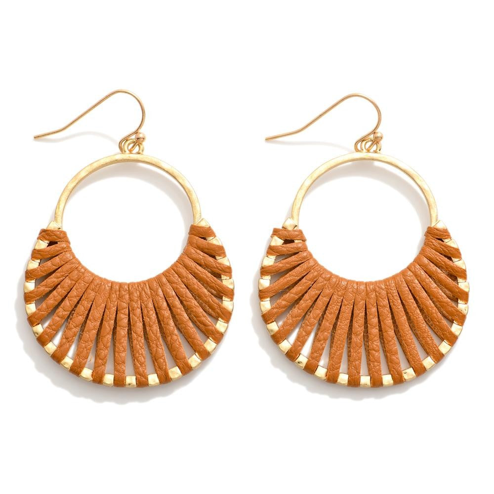 Woven Leather Drop Earrings (natural brown)
