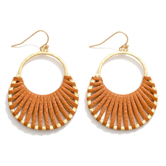 Woven Leather Drop Earrings (natural brown)