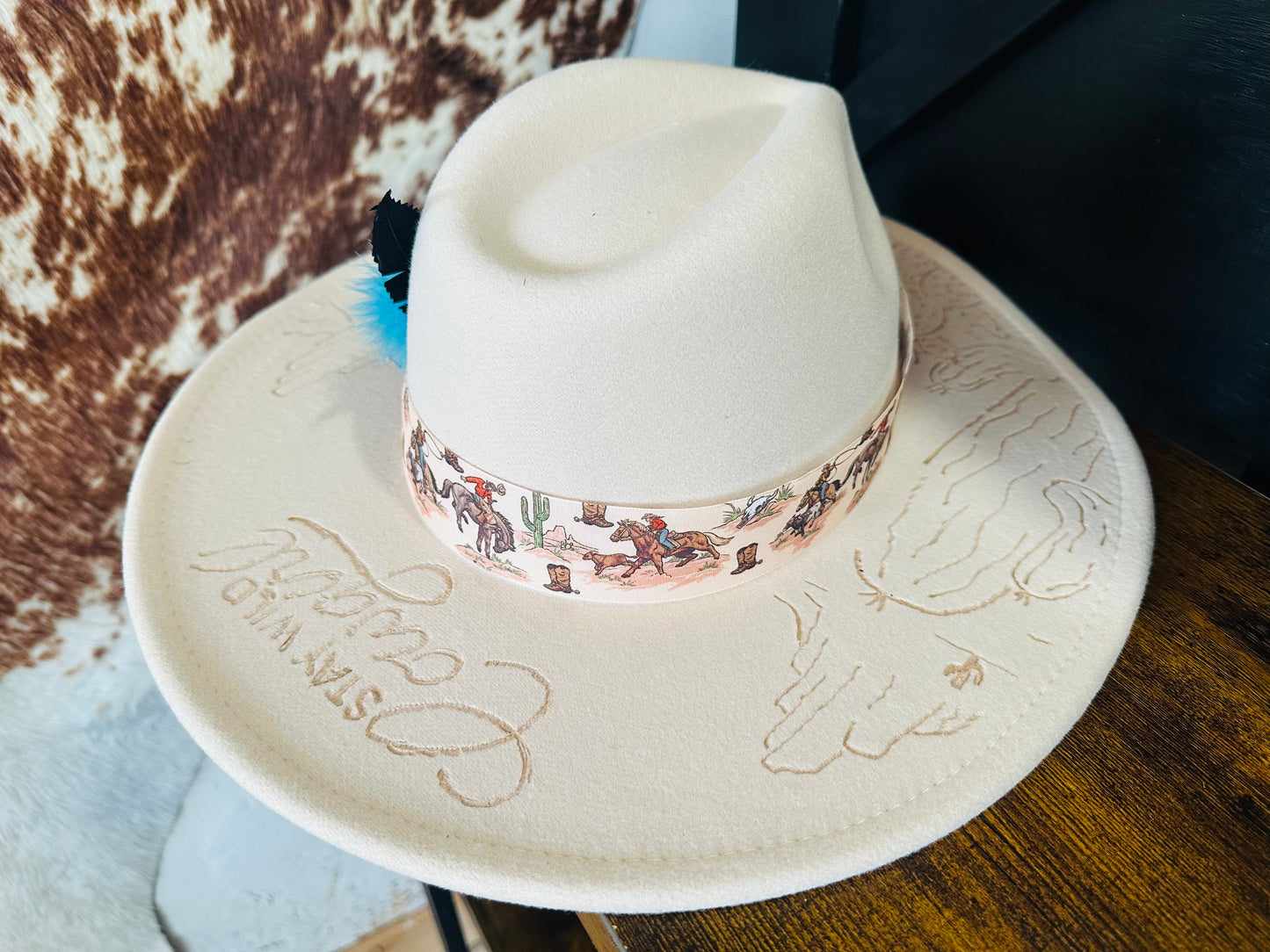 Ivory Wide Brim Felt Hat [Stay Wild Cowgirl]