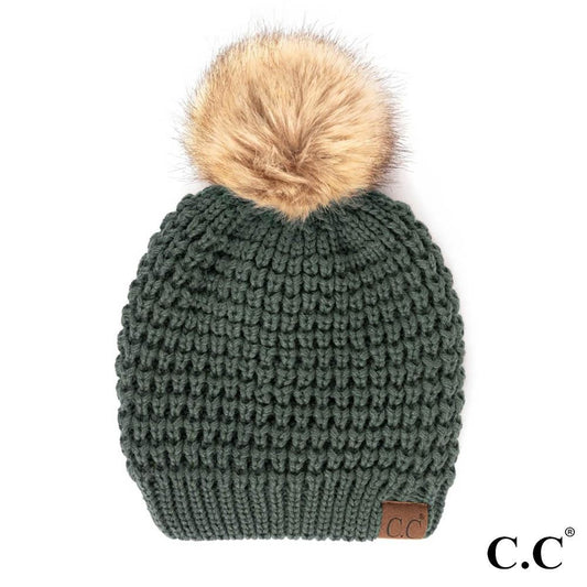 CC Waffle Stitch Pom Beanie (teal grey)