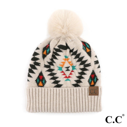 CC Aztec Pom Beanie (beige)