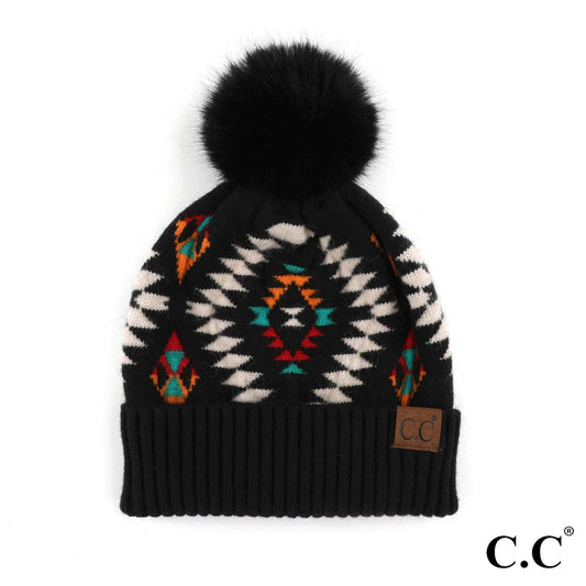 CC Aztec Pom Beanie (black)
