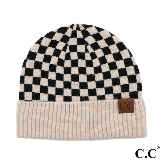 CC Checkered Beanie (oatmeal)